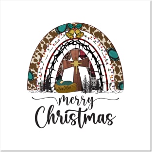 Merry Christmas Nativity Scene Rainbow Posters and Art